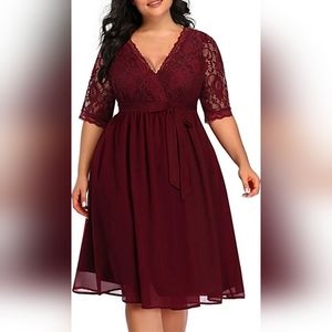 Brand New Lace Chiffon Wrap V Neck Dress